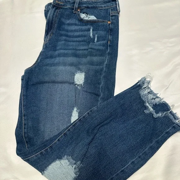 Guess Dark Blue Distressed Straight Leg Jeans - Picture 6 of 6
